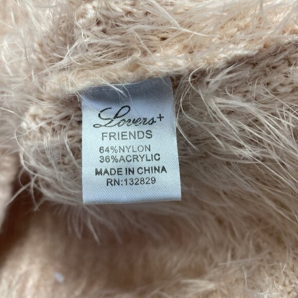 Lovers + Friends Fuzzy Eyelash Knit Cropped Sweater Women Medium Pink Crew-Neck - Picture 4 of 14